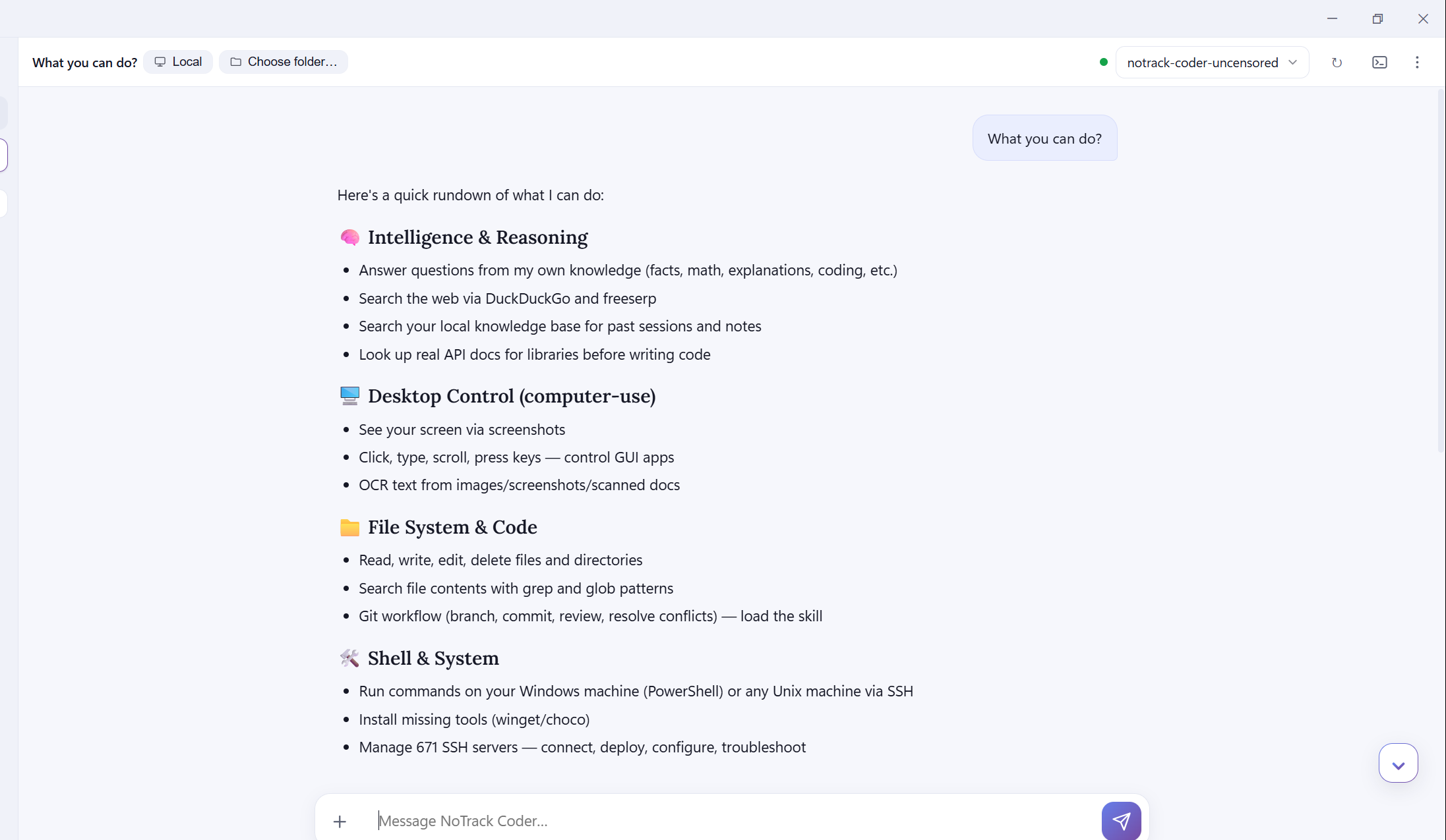 Shared NoTrack Coder workspace reference. Inspect the conversation and model selector; the final Jojo interface may differ.